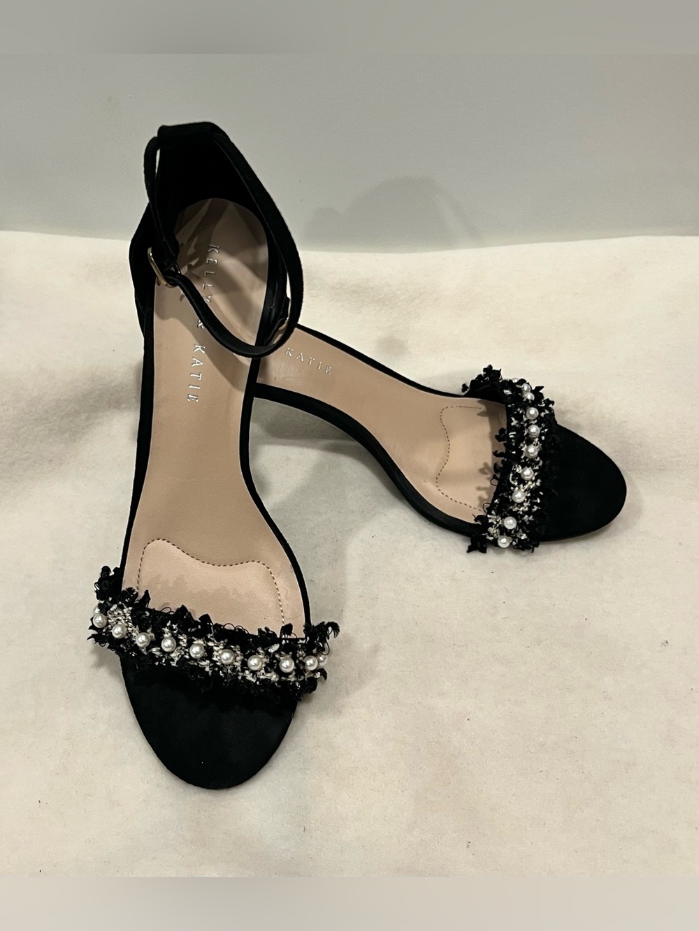 Kelly & Katie Women’s Black Open-Toe Pearl & Crystal Ankle-Strap Heels Size 8 - Picture 11 of 11